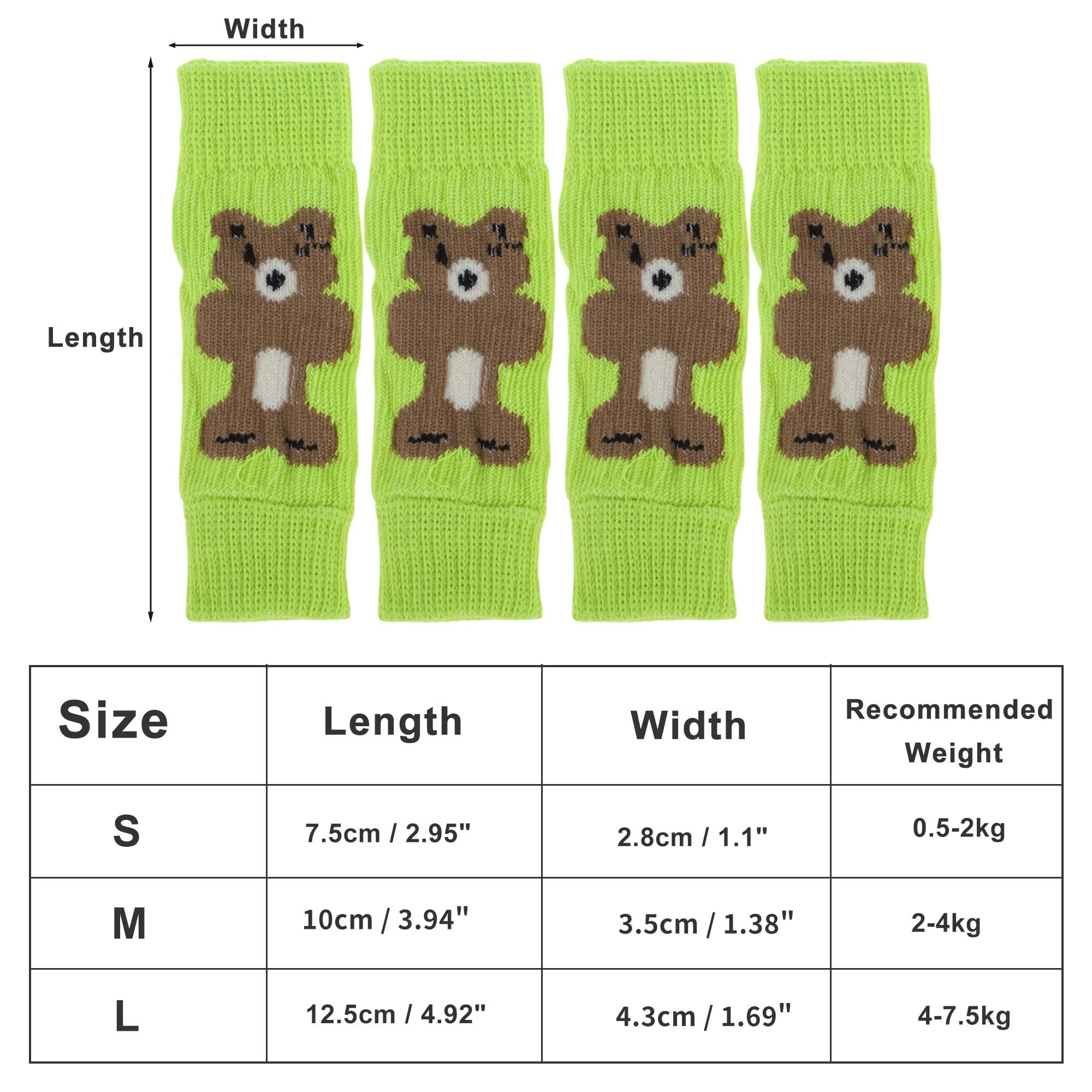 Unique Bargains Pack of 4 Dog Leg Soft Knitted Dog Socks Joint Protection Green Bear L