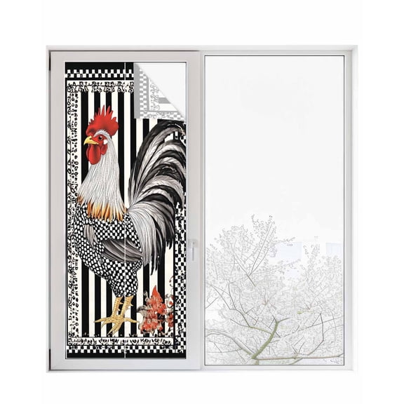 Window Privacy Film Retro Rooster Stained Glass Window Film Decorative Sun Block Window Cover Black White Watercolor Animals Window Clings Static Adhesive Sticker for Bathroom 23.6"x59"