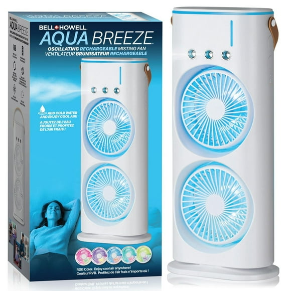 Bell + Howell Aqua Breeze Ventilateur Brumisateur Oscillant Rechargeable avec Doubles Ventilateurs Rotatifs à 180°