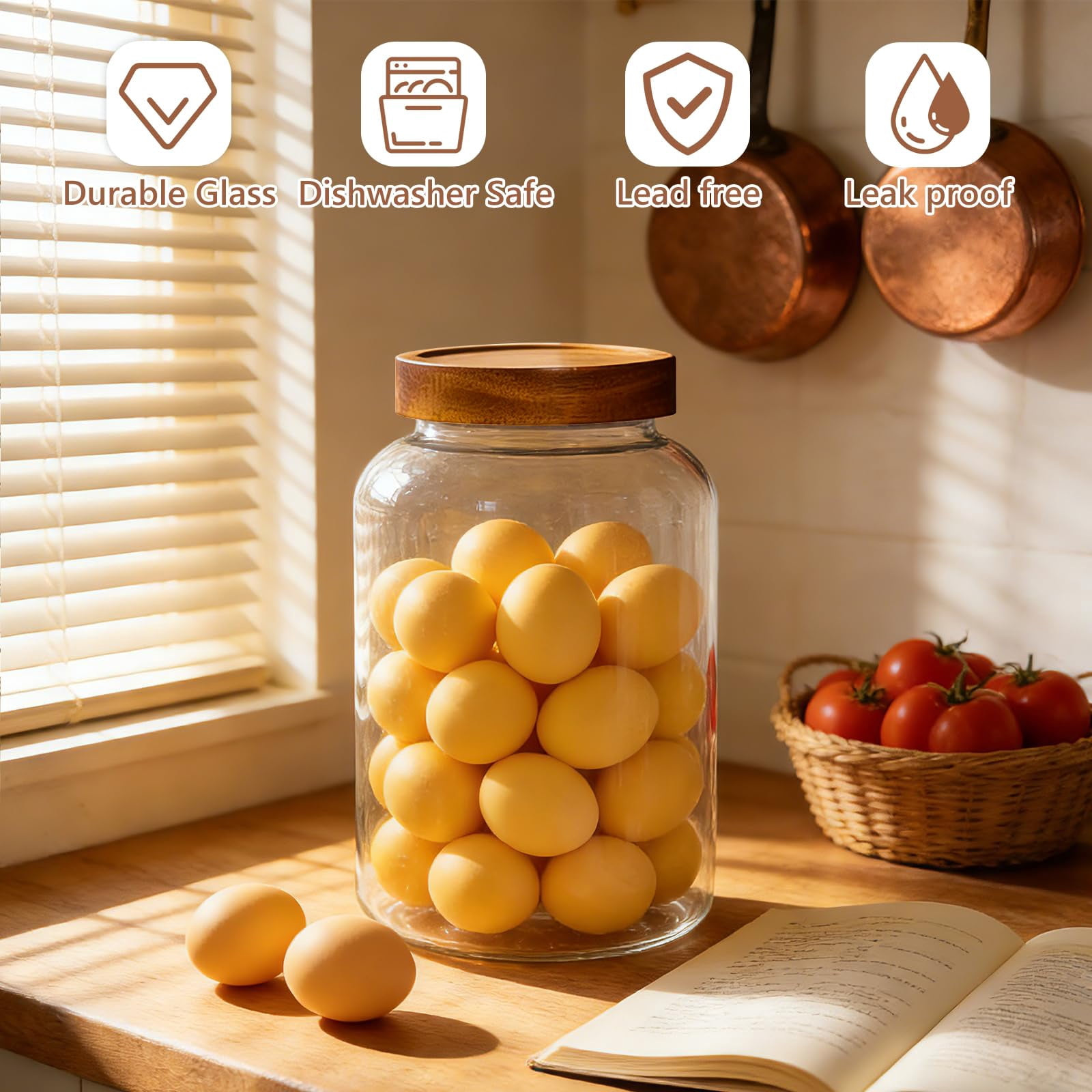 1 Gallon Large Glass Jars With Airtight Lid  2pcs Food Storage Containers Lids Flour Rice Contianers For Pantry Kitchen Organization Egg Cookie Sugar Cereal (128 Oz /3800ml)