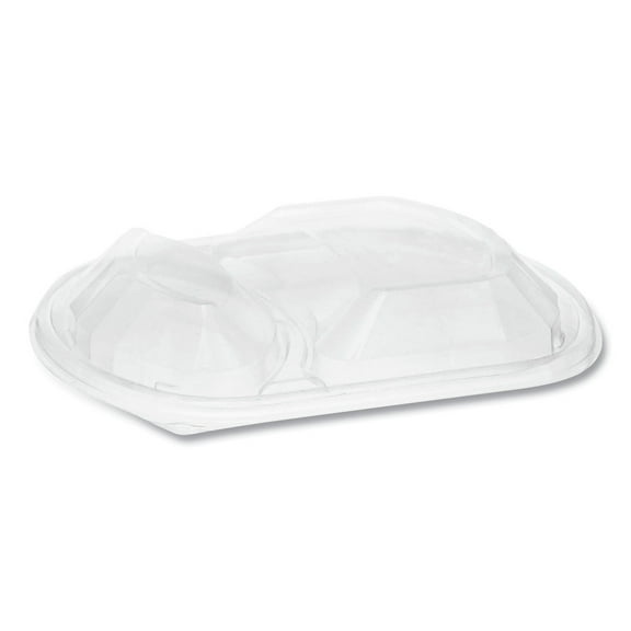 Pactiv Corp. YCN8467H00D0 9.38 x 8 x 1.25 ClearView MealMaster 2-Compartment Dome Plastic Lid with Fog Gard Coating - Clear (252/Carton)