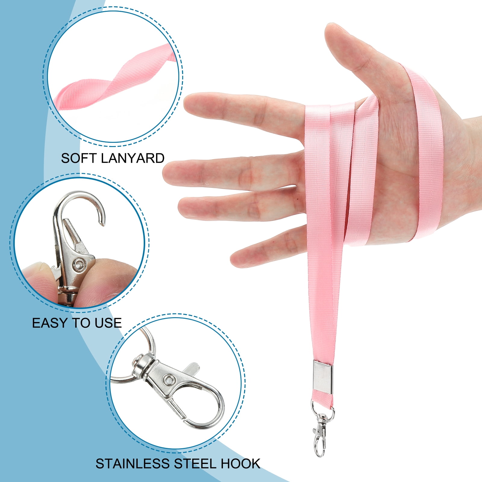 Uxcell 48cm Lanyards Bulk, 50Pcs Teacher Lanyards for ID Badges Keys Badge Lanyard Durable Personalized with Clip for ID Card, Pink