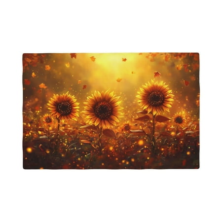 

Table Placemats Set of 6 - Sunlit Autumn Sunflowers 12x18 In Faux Linen Double Heat Resistant Place Mats Cloth Indoor/Outdoor Placemats Washable Table Mats for Dining Kitchen Party