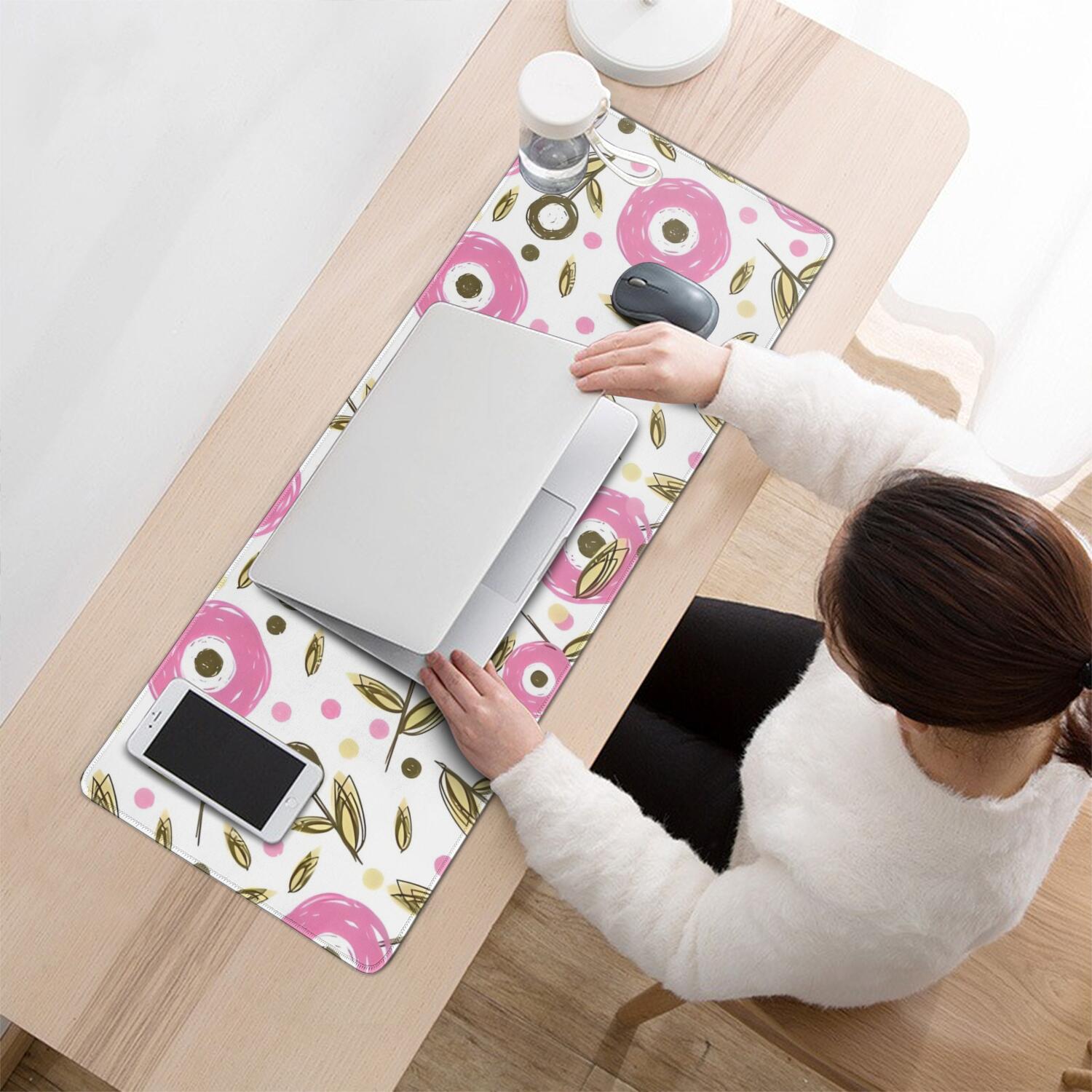 Long Mouse Pads for Desk,Pioneer Flower Floral Print Pattern Desk Mats on Top Of Desks, Desk Mouse Pad Extra Large with 3mm Non-Slip Base and Stitched Edge for Gaming,Office,Work,Home 31.5"x11.8"