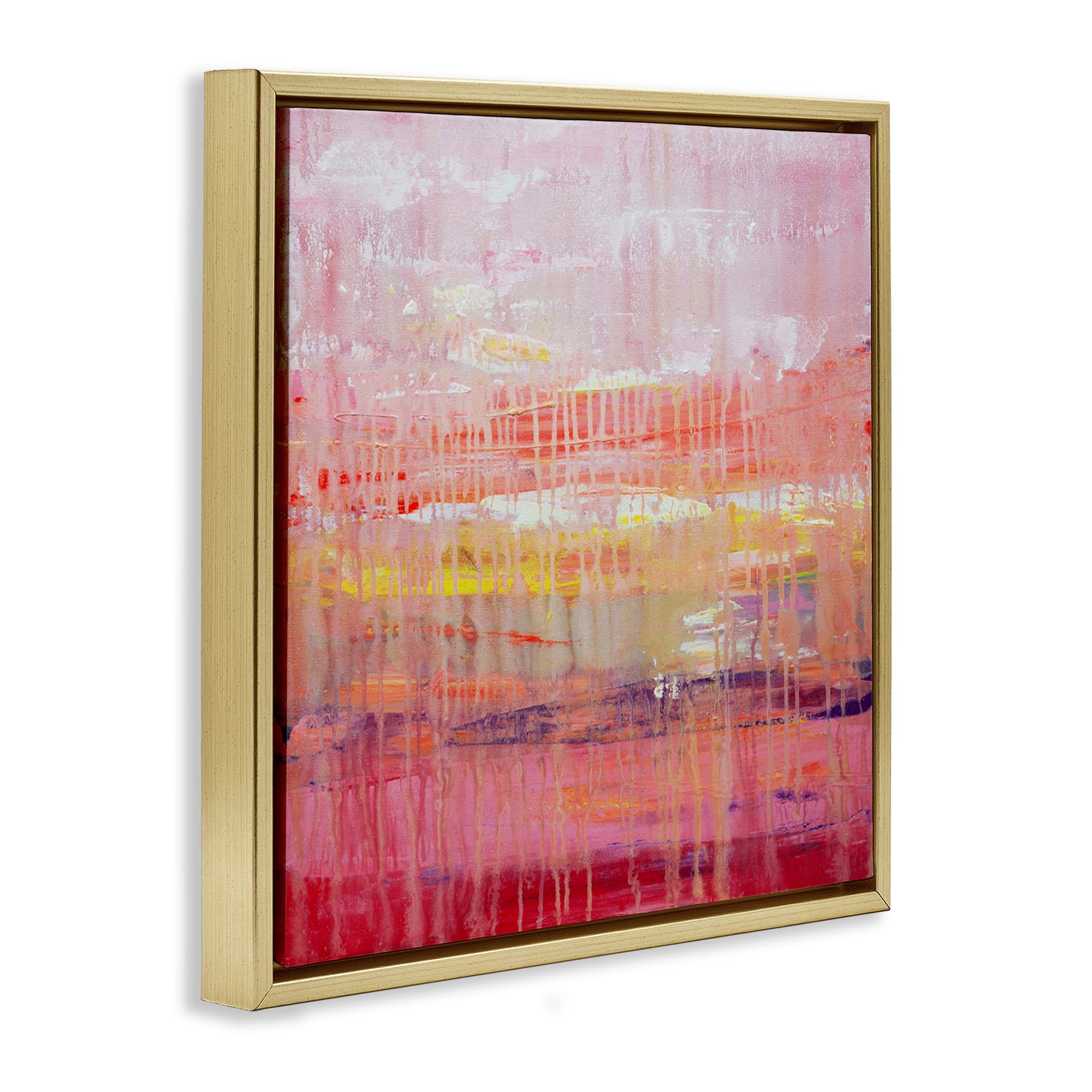 Stupell Industries Dripping Paint on Pink Abstract Painting Gold Floater Framed Canvas Art Print Wall Art, 25 x 25