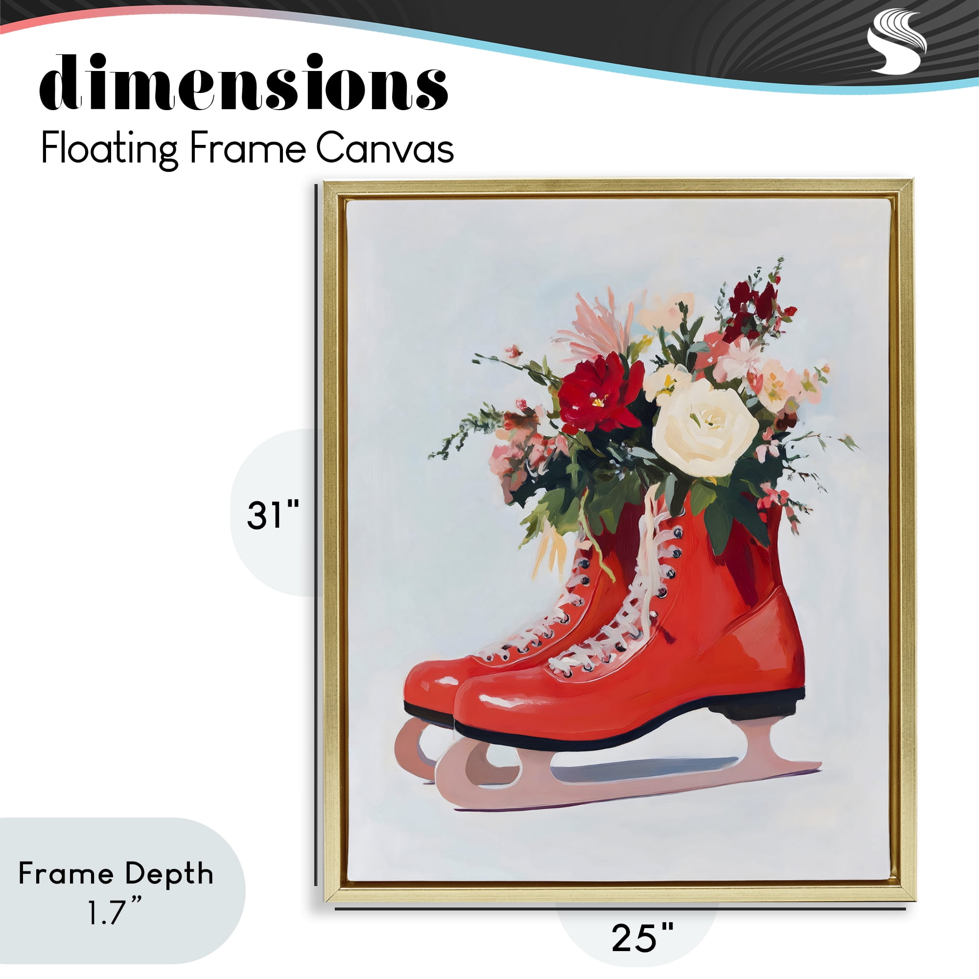 Stupell Industries Floral Ice Skates Gold Framed Floater Canvas Wall Art, design by The Prints Vibe