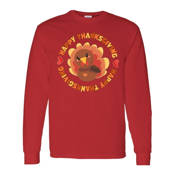 Inktastic Happy Thanksgiving with Cute Turkey Long Sleeve T-Shirt