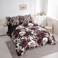 thumbnail image 2 of Homewish Floral Skull Skeleton Twin Bedding for Gifts, Cream Red Rose Gothic Bedding Comforter Set, Black Reversible, 7-Piece, 2 of 7