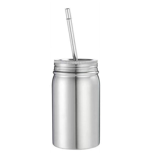 Taza térmica de vacío de doble capa de acero inoxidable, frasco de vidrio de 17 oz, regalo creativo, taza de agua con pajita