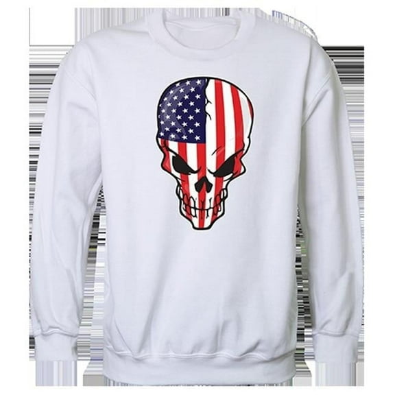 Skull Flag Graphic Crewneck Sweatshirt, White - Large