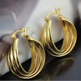 thumbnail image 4 of Pendientes de aro anchos y gruesos de acero inoxidable de tres aros planos de oro amarillo de 14 quilates para mujeres y niñas, orejas sensibles, delicadas, hipoalergénicas, 4 of 5
