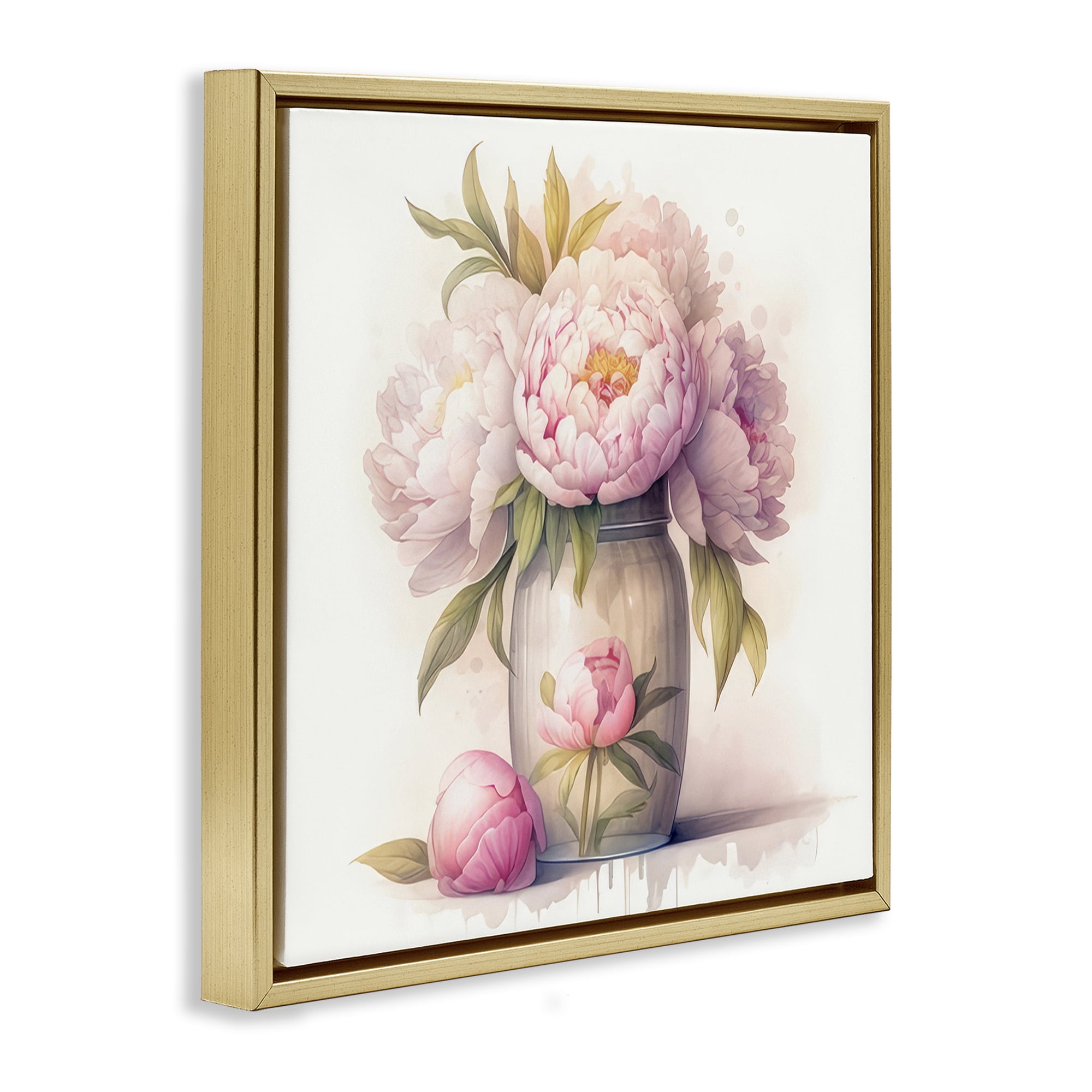 Stupell Industries Soft Pink Peonies Plants & Flowers Painting Gold Floater Framed Canvas Art Print Wall Art, 25 x 25