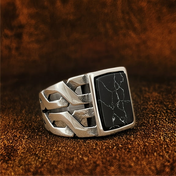 Men's wind stainless steel ring, inlaid cubic oxidation -anti -allergic, durable fashion jewelry, suitable for daily wear and special occasions, shiny jewelry,Black,10