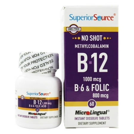 Superior Source - No Shot B12 Methylcobalamin 1000 mcg with B6 & Folic Acid 800 mcg - 60 (Best Place To Get A B12 Shot)