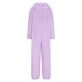 thumbnail image 6 of Dazajoo Womens Plush Hooded Jumpsuit Sherpa Fuzzy Pajamas Long Sleeve Solid Color Onesie with Pocket Winter Zip Up Warm Rompers Sleepwear,Purple,XXXL, 6 of 9