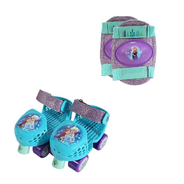 PlayWheels Adjustable Glitter Frozen Children's Roller Skates and Knee