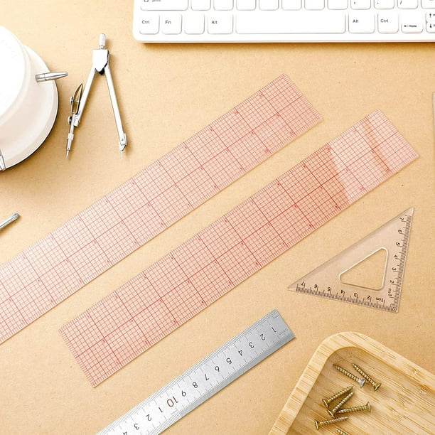 4 Pieces Beveled Clear Ruler 12 Inch Plastic Grid Ruler Sewing