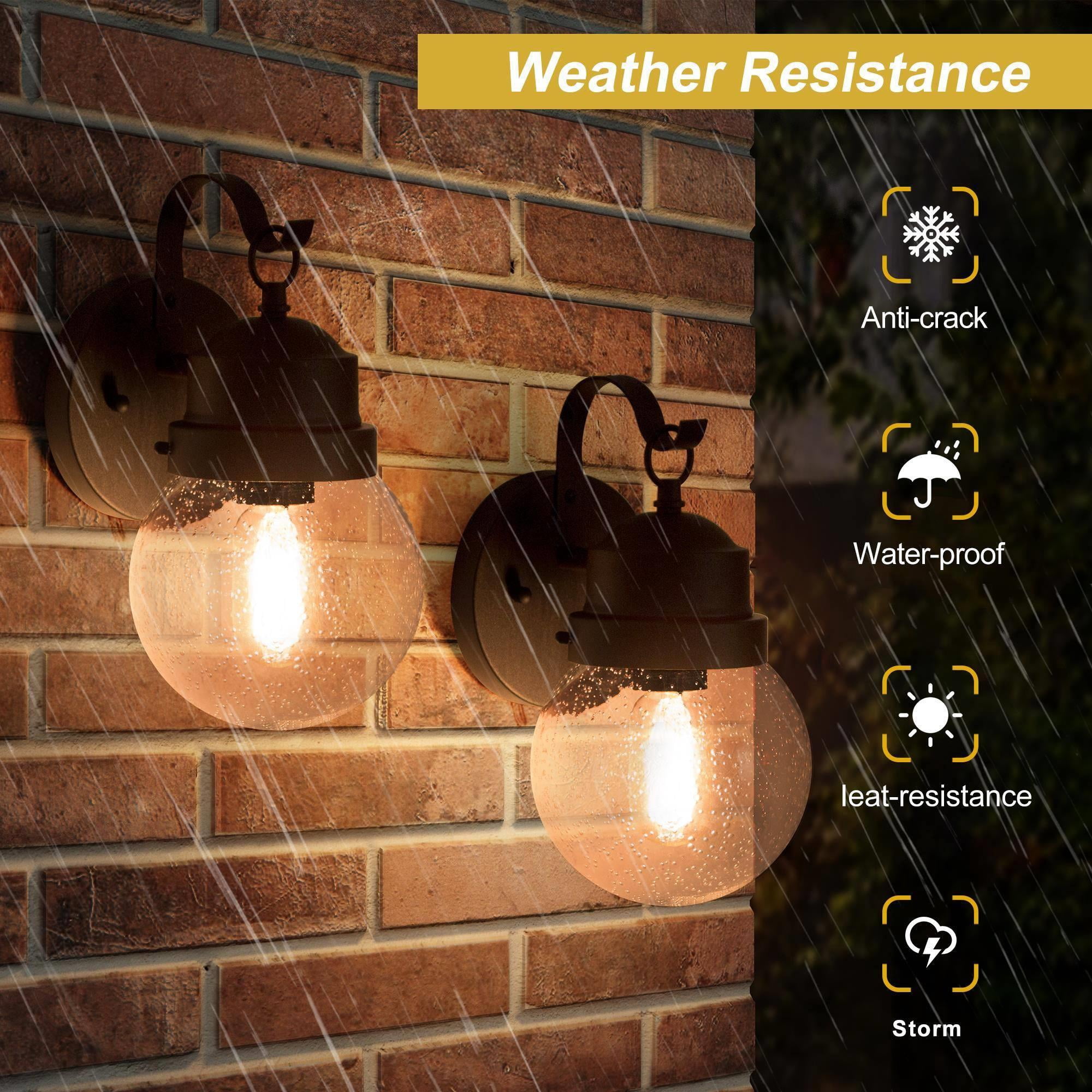 LNC Set of 2 Outdoor Wall Lights, Matte Black Globe Wall Sconces with Clear Seeded Glass Shade for Front Porch, Entryway, Garage and Patio