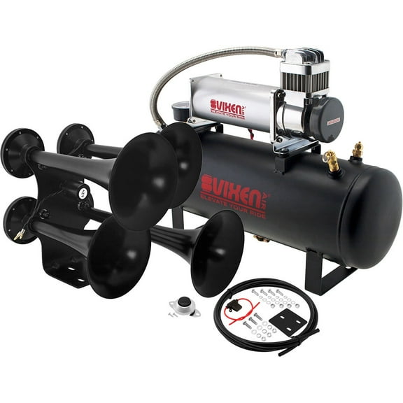 Vixen Horns Train Horn Kit for Trucks/Car/Semi. Complete Onboard System- 200psi Air Compressor, 2.5 Gallon Tank, 4 Trumpets. Super Loud dB. Fits Vehicles like Pickup/Jeep/RV/SUV 12v VXO8580/4318B