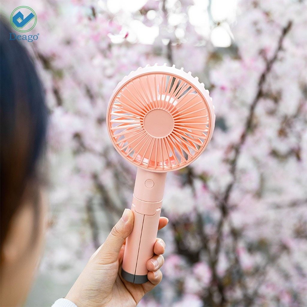 Deago Rechargeable USB Desk Cooling Fan Summer Mini Tripod Handheld Fan Foldable Bracket 3 Speeds Portable Fan for Outdoor Travel (Green)