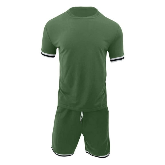 Men's Summer Casual Short Sleeve T-Shirt & Shorts Outfits Patchwork Design, Fiber Blend Material, for Vacation