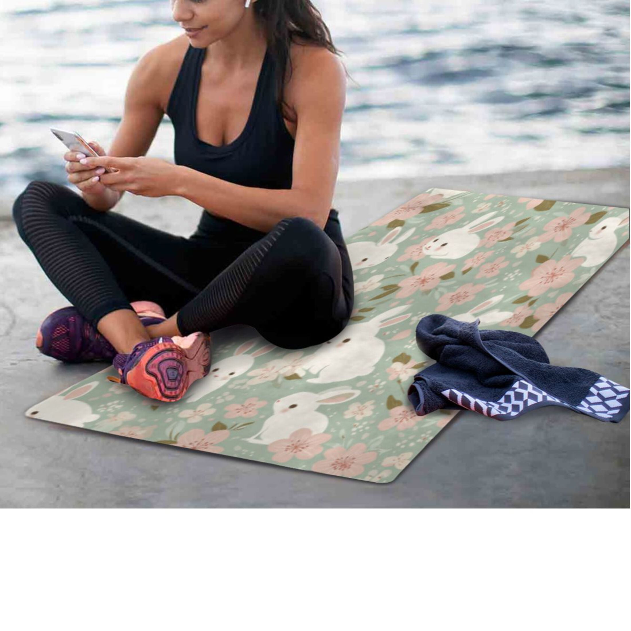 BZSMCE Yoga Mat Women Fitness Mat Blossom Bunny Garden Pattern