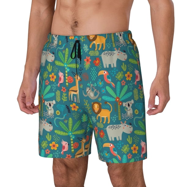 Fotbe Jungle Animals Traje de Baño para Hombre – Shorts de Natación de Secado Rápido con Forro y Bolsillos-3X-Large