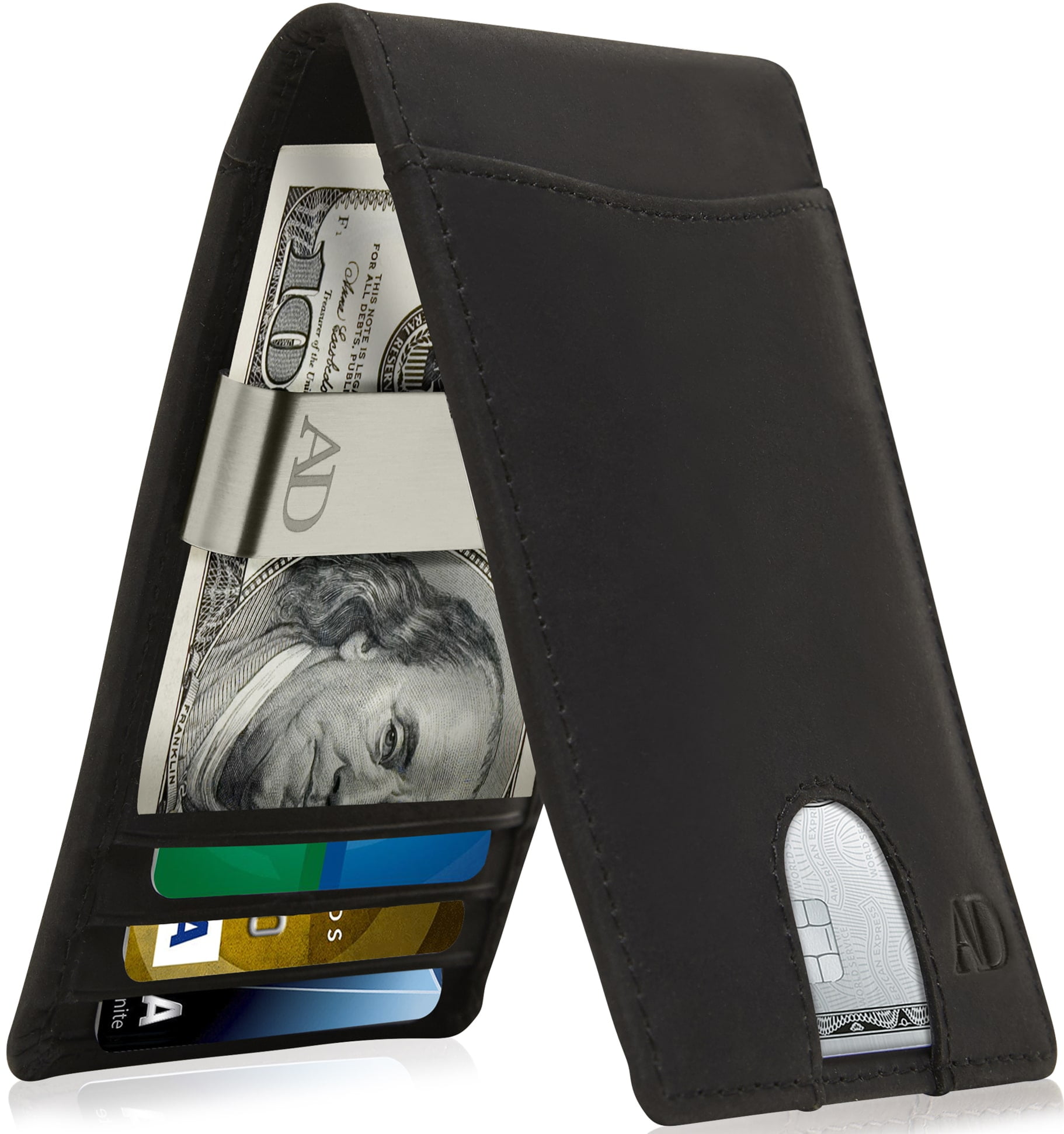 Slim Front Pocket RFID Blocking Leather Billfold Wallets Money Wallet Card Case 