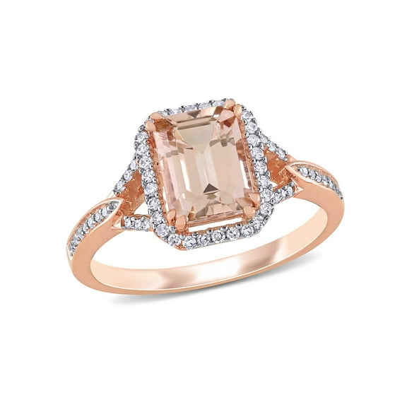 1 1/2 Carat (Ctw) Morganite Ring in 14K Rose Gold with Diamonds