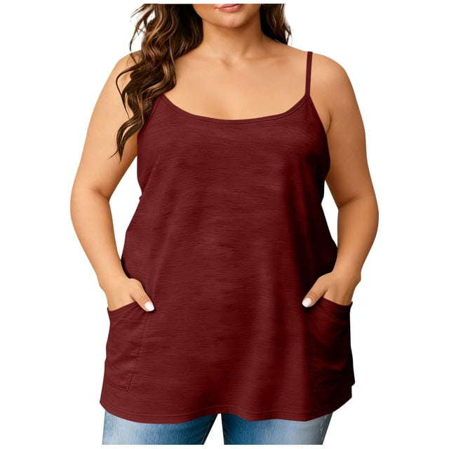 RXMEKW Débardeur Grande Taille pour Femmes avec Poche Col Rond Décontracté Été Polyester