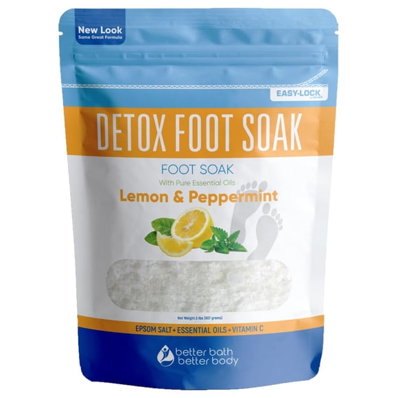 Remojo de pies desintoxicante (2 libras) Remojo de pies con sal de Epsom con aceites esenciales de limón y menta