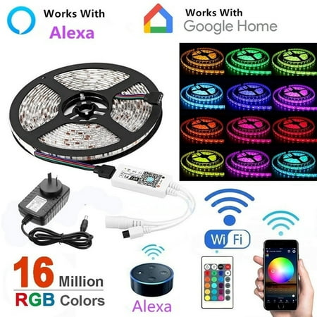 5M RGB Alexa NWaterproof LED Strip Lights, Smart Home Wifi Wireless App Controlled Light Strip Kit Smart Rope Decoration Lights Working with Android and IOS (Best App Controlled Lights)
