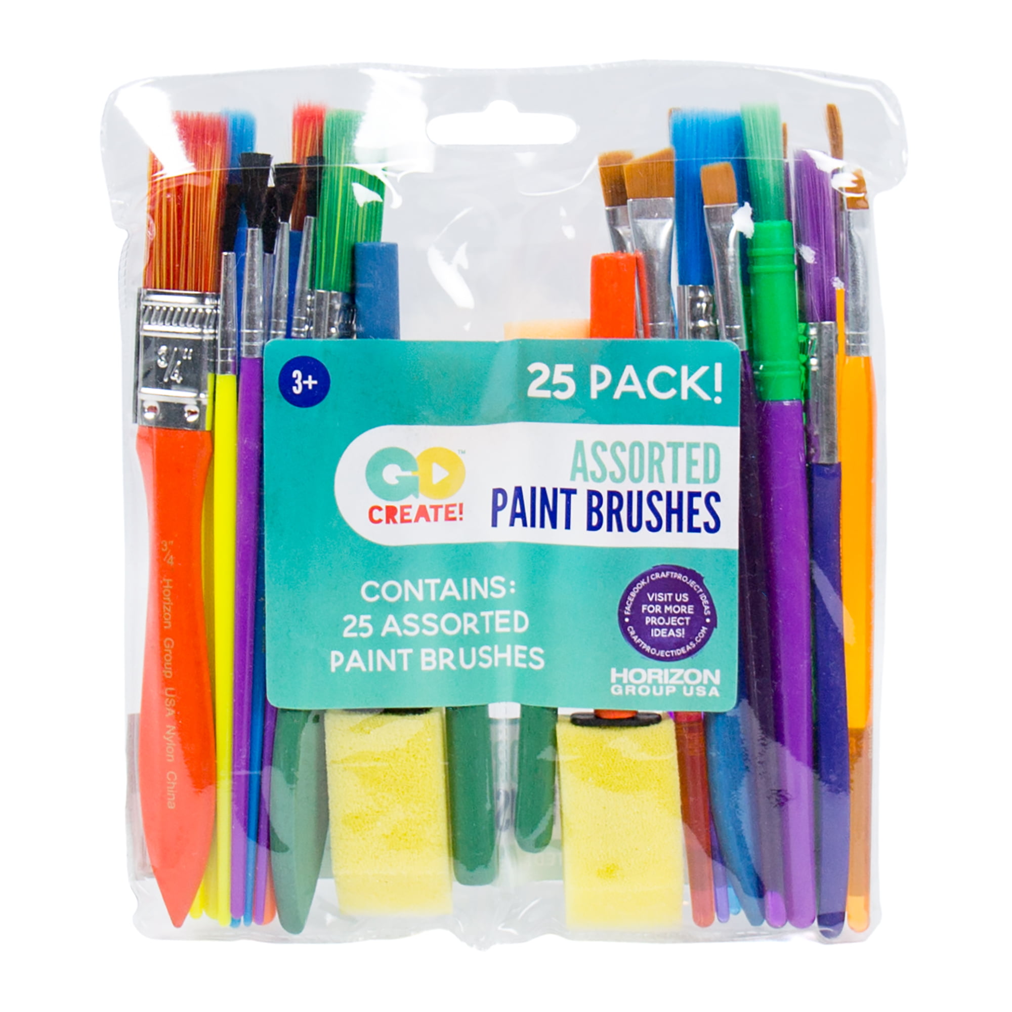 25 ASSORTED BRUSHES & SPONGES KIDS CRAFT PAINT BRUSHES 