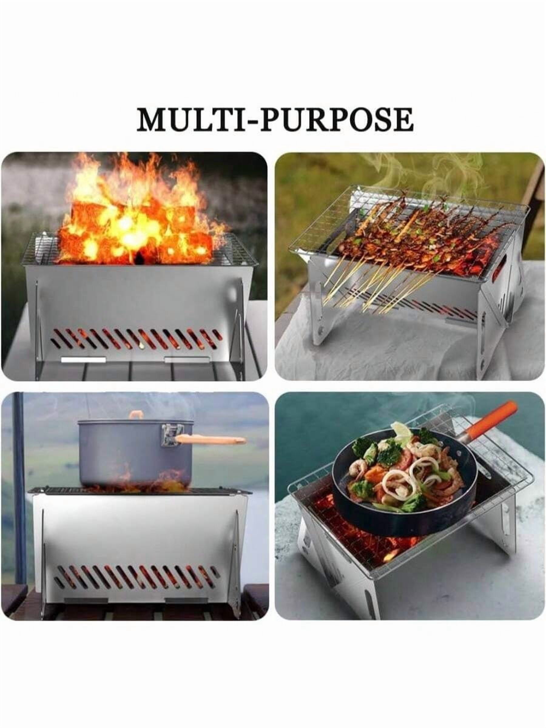 Portable Charcoal Grills, Small Stainless Steel Camping BBQ Grill Detachable Design Fire Pit Grill With Carry Bag Outdoor Cooking, Bonfire, Patio, Backyard