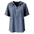 thumbnail image 6 of LEKWK Striped Casual Shirts for Women Hooded Short Sleeve Zipper Tunic Shirts Loose Fit Breathable Comfy Summer Tops Fashion Beach Vacation Daily Wear, 6 of 6