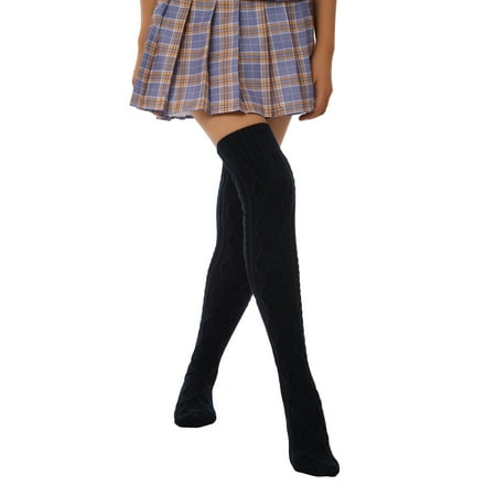 

ZQC Female Knitted Stocking Solid Color Long Tube Socks Knee-High Socks