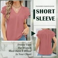thumbnail image 4 of VDJ Women Tops Classic V Neck Ruffle Short Sleeve Blouses Summer Holiday Trendy Tunic Shirts Lightweight Clothes Size L, 4 of 9