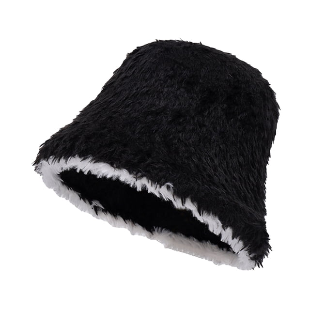 CSChome Fisherman Hat Women Winter Fisherman Hat - Color Matching Thick Soft Plush Foldable Bucket