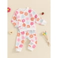 thumbnail image 6 of Aojekbee Toddler Girl Fall Outfits Floral Print Crew Neck Long Sleeve Sweatshirts and Long Pants 2Pcs Clothes Set, 6 of 10