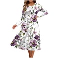 thumbnail image 6 of CHGBMOK Women's Midi Dress Long Sleeve Loose Fit Dresses Casual Crew Neck Print Dresses, 6 of 7
