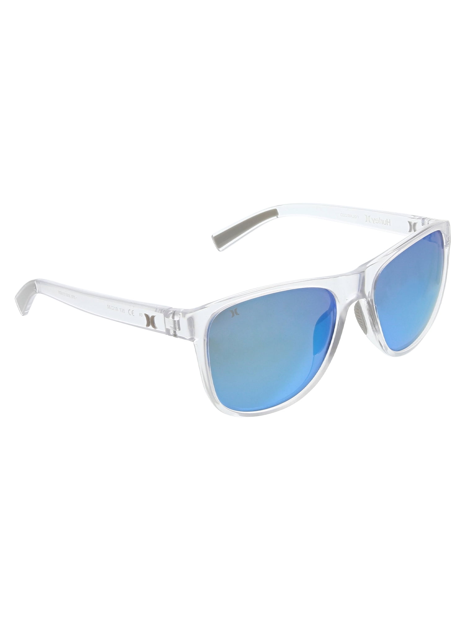 Hurley North Shore - HSM1015PS_971, square sunglass, clear crystal frame & blue diamond mirror polarized lens + ar coating