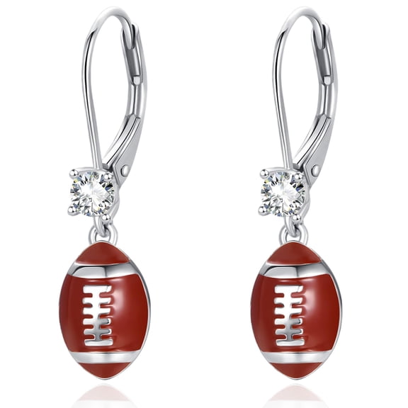 TANGPOET Football Dangle Leverback Earrings 925 Sterling Silver Sports Ball Jewelry Gift for Women Daily Wear