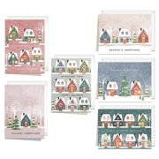 Canopy Street Snowy Village Holiday Cards / 24 Christmas Note Cards With White Envelopes / 4 5/8" x 6 1/4" Festive Seasonal Greeting Cards / 6 Winter Wonderland Houses Designs