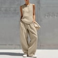 thumbnail image 4 of Women's Two Piece Outfits Summer Sleeveless Tops Wide Leg Pants Vacation Matching Set, 4 of 8