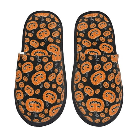 Balery Halloween Pumpkins Slient Indoor Furry Fleece Comfort House Shoes Soft Non-Slip Home Shoes Cotton slippers House Slippers-- Medium