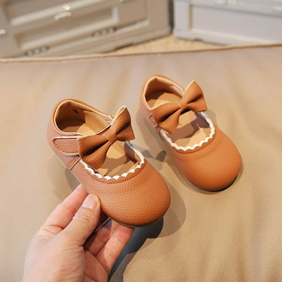 Cethrio Dress Shoes for Girls, School Wedding Flats Birthday Princess Shoes Brown Size 5 Toddler