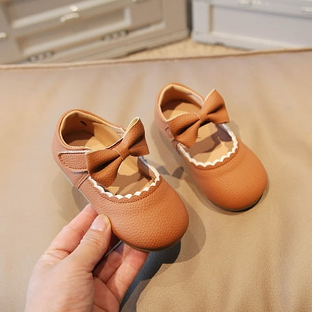 Cethrio Dress Shoes for Girls  Flats Birthday School Wedding Princess Shoes Brown Size 4.5 Toddler