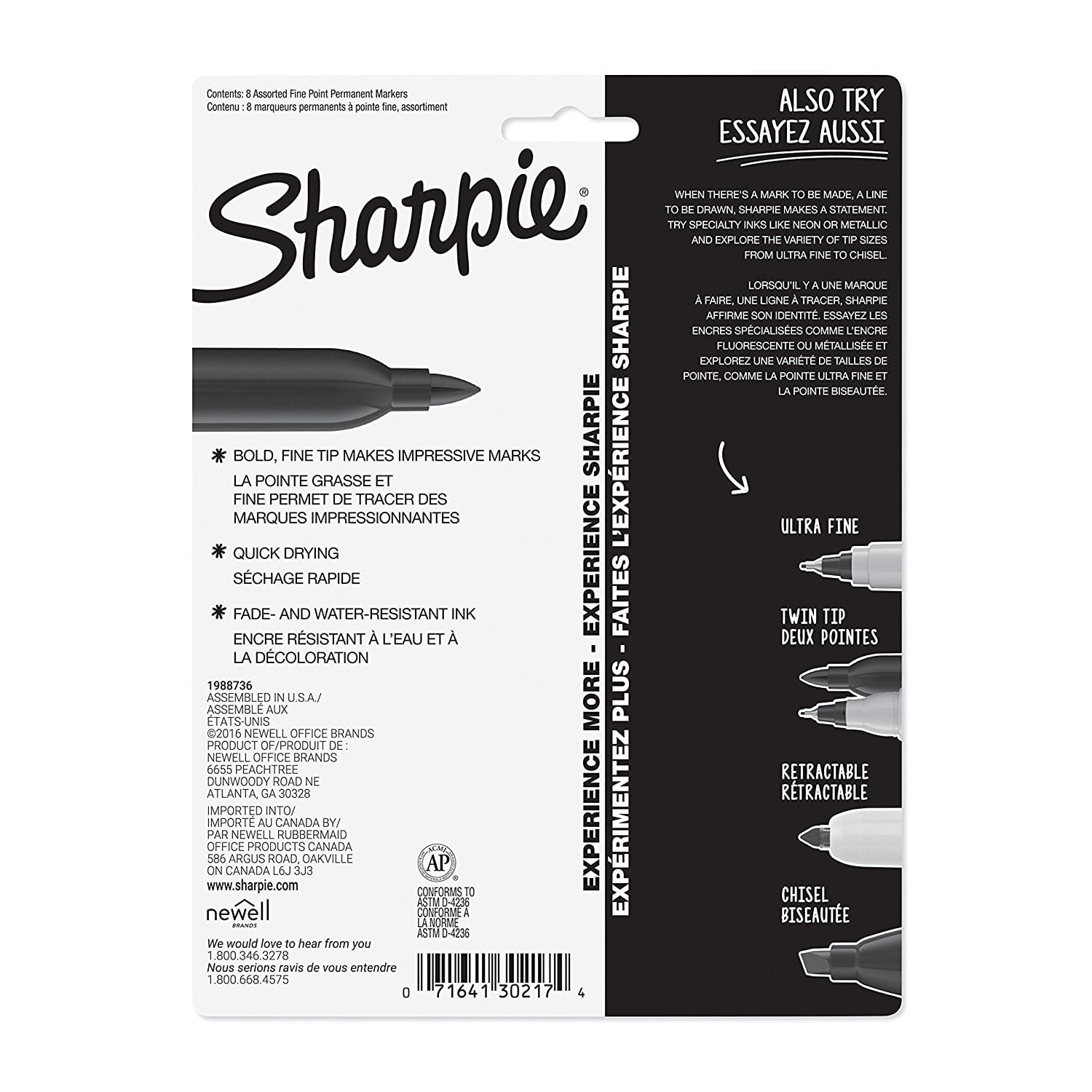 SHARPIE Ultra Fine Point Non-Toxic Permanent Marker Assorted Colors 8 ct NEW