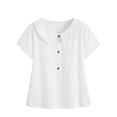 thumbnail image 6 of Maplenight Cotton Blouses for Women Short Sleeve Collard Tops Regular Fit Button Casual Vacation Beach Summer Tops, 6 of 7