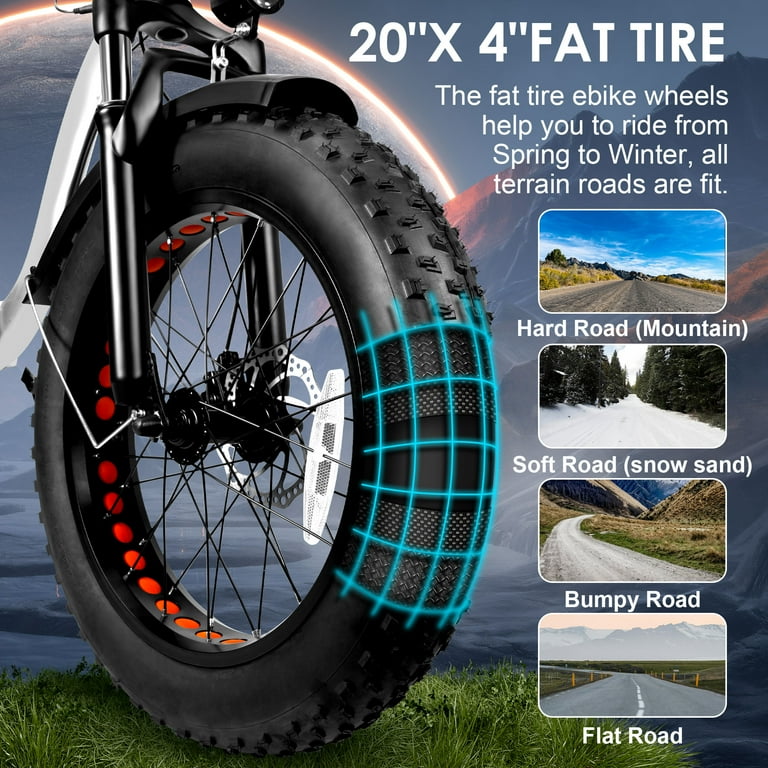 TREK POWER Foldable Electric Mountain Bike for Adults 20 Fat Tire with Peak 1000W Motor 48V 12AH